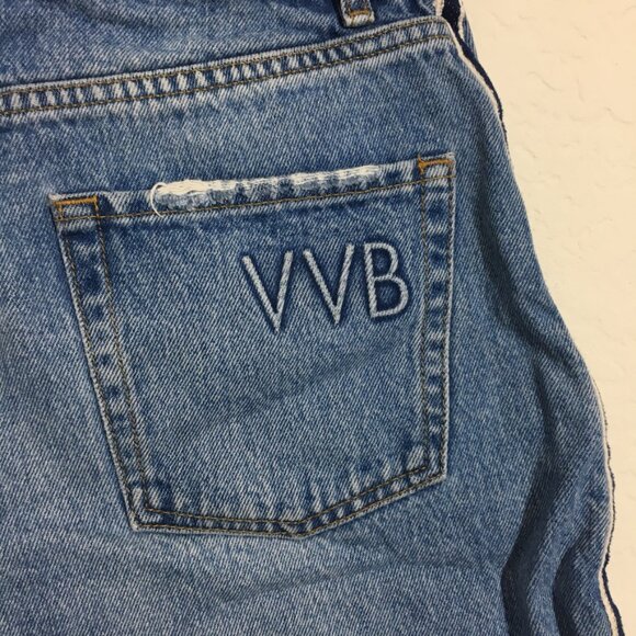 Victoria Beckham Womens Size 30 Blue Denim Shorts Side Striped 100% Cotton - Picture 6 of 15